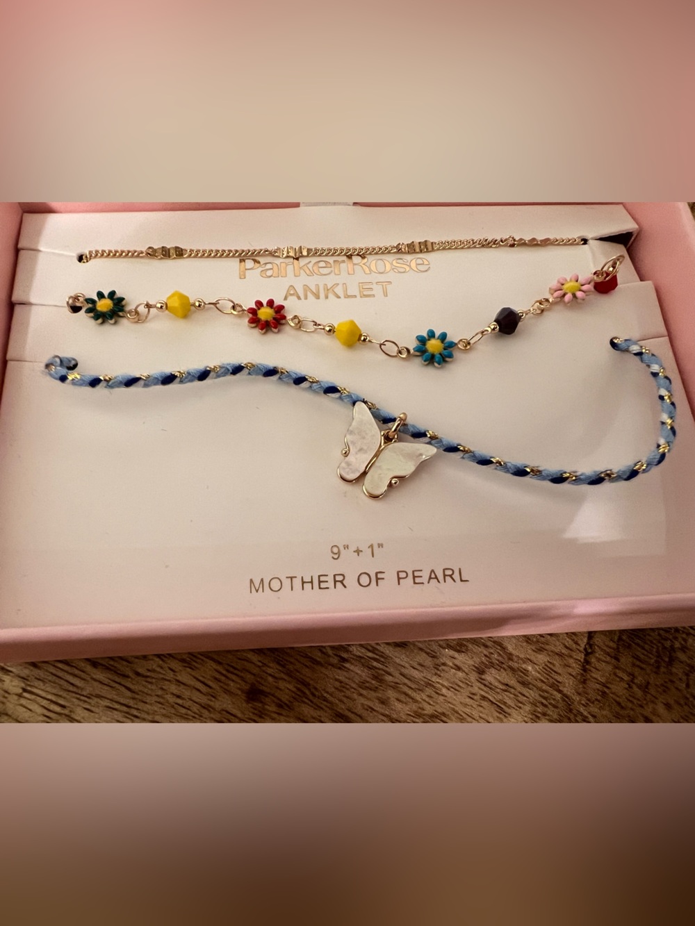 Parker Rose mother of pearl Anklet bracelets 3 piece set